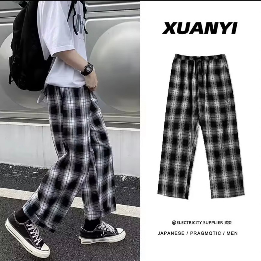 👖กางเกงลายสก๊อต กางเกงขายาว กางเกงผู้หญิง สไตล์เกาหลี ผ้านิ่ม ใส่สบาย 🐬