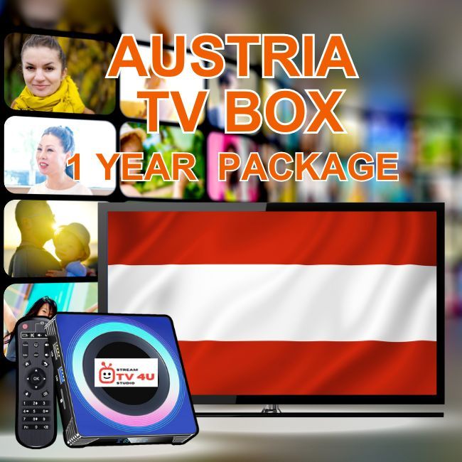 Austria TV box + 1 Year IPTV package, TV online through our awesome TV box. And ready to use, clear picture 4K FHD.