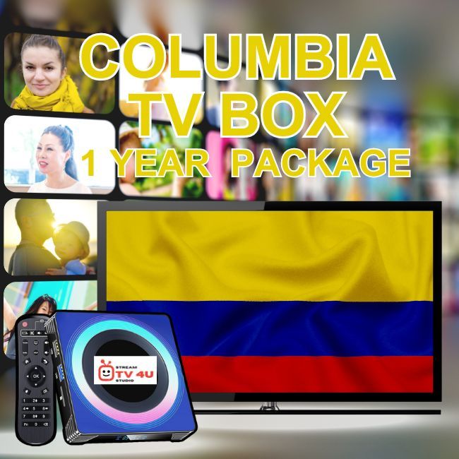 Columbia TV box + 1 Year IPTV package, TV online through our awesome TV box. And ready to use, clear picture 4K FHD.