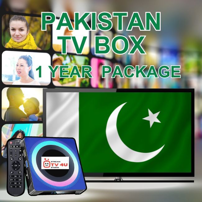 Pakistan TV box + 1 Year IPTV package, TV online through our awesome TV box. And ready to use, clear picture 4K FHD.