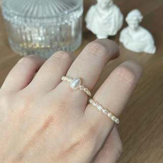 แหวนไข่มุกแท้ สีขาว สีเทา มุกน้ำจืด เอ็นยืด แหวนมุกแท้ Genuine White Freshwater Pearl Elastic Ring