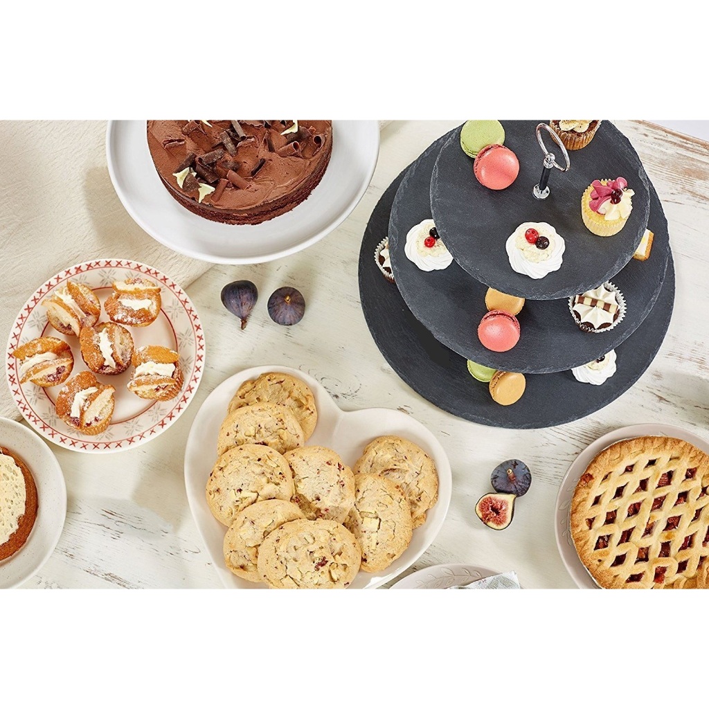 ชุดขาตั้งพร้อมแผ่นหิน 2และ 3 ชั้นทรงกลม สำหรับวางอาหาร ชั้นวางเค้ก ถาดหินวางอาหาร ที่โชว์อาหาร 2/3-Tier Stand Slate - รูปที่ 6