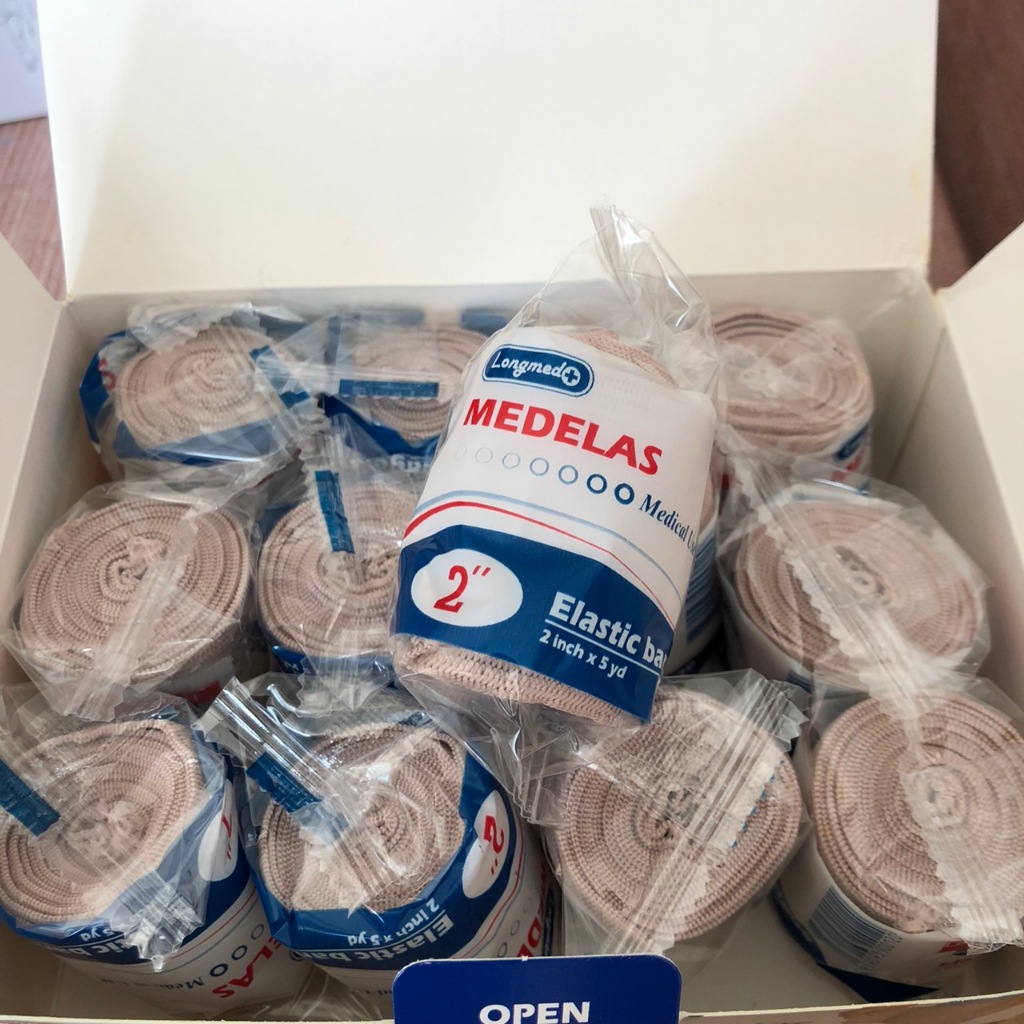 (ยกกล่อง 12 ม้วน) Longmed Medelas Elastic Bandage ลองเมท เมดอีลาส ผ้ายืดรัดเข่า ผ้าพันเคล็ด