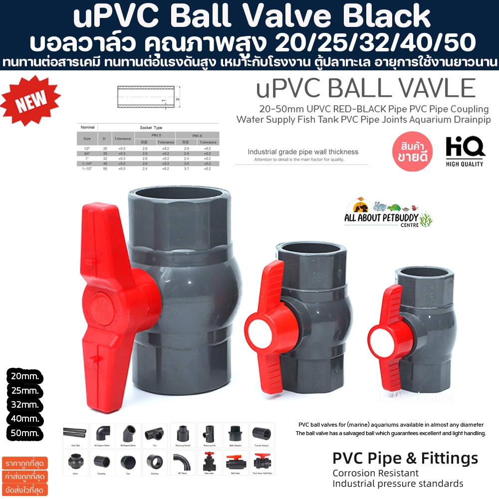 (ขายส่ง) PVC บอลวาล์ว สีเทา-แดง ขนาดมาตรฐาน งานคุณภาพสูง ตู้ปลาทะเล โรงงาน ทนทานต่อสารเคมี ทนต่อแรงดันไม่แตกหักง่าย ท่อ