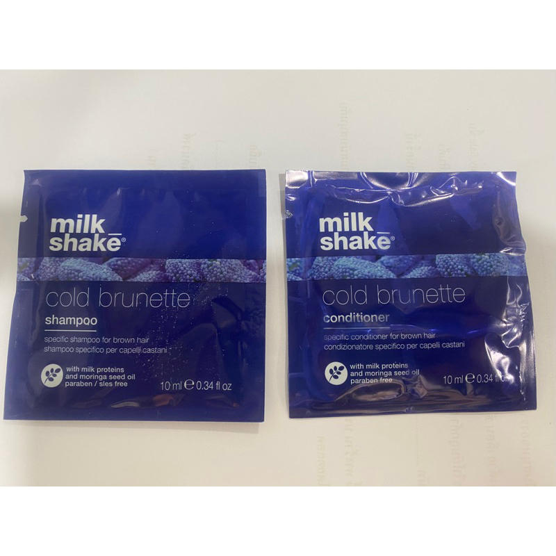 แบบซอง Milk Shake Cold Brunette shampoo &amp; Conditioner แชมพู + ครีมนวด สำหรับ ที่ทำสีน้ำตาล 10 ml milkshake