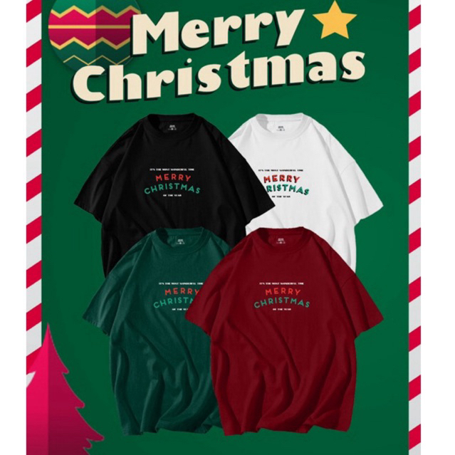 เสื้อยืดลาย Merry Christmas ทรงหลวม oversize ใส่สวย ผ้าคอตตอน 100%