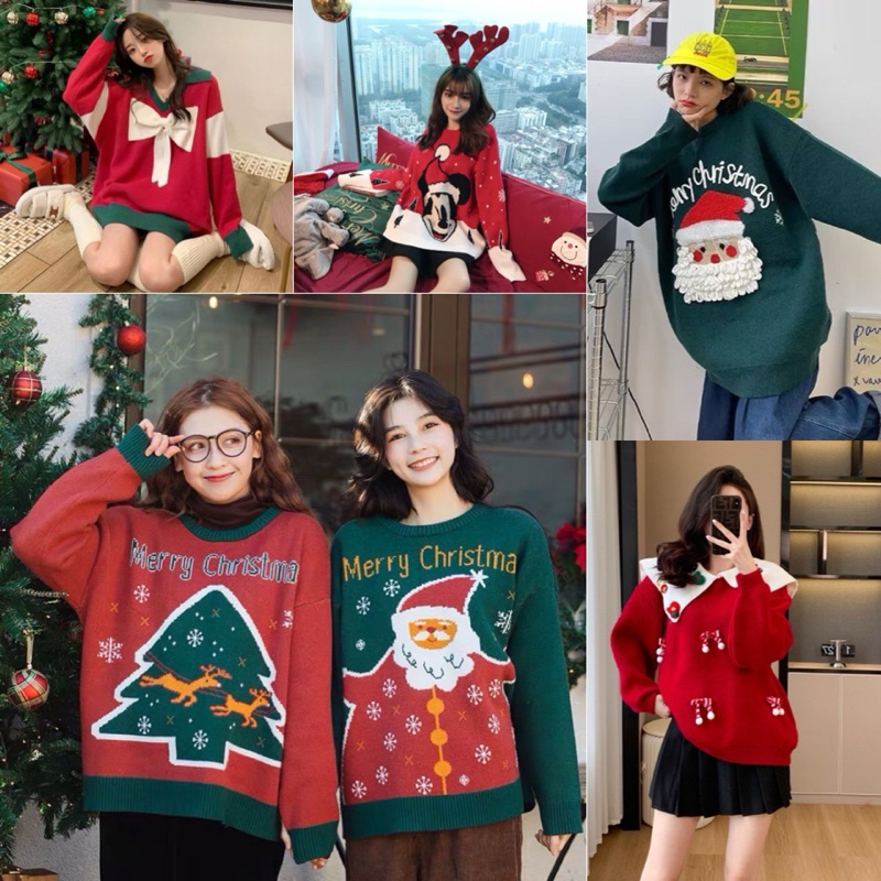 เสื้อแขนยาวไหมพรม ตรีมคริสต์มาส ไหมผ้าซานต้าคอส ปาร์ตี้ปีใหม่