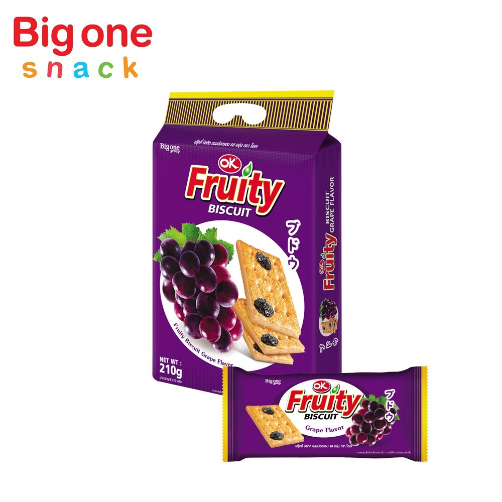 OK (โอเค) Fruity Biscuit บิ๊กวัน โอเค ฟรุ๊ตตี้ บิสกิด 210g. บรรจุ 8 ซอง รสองุ่น