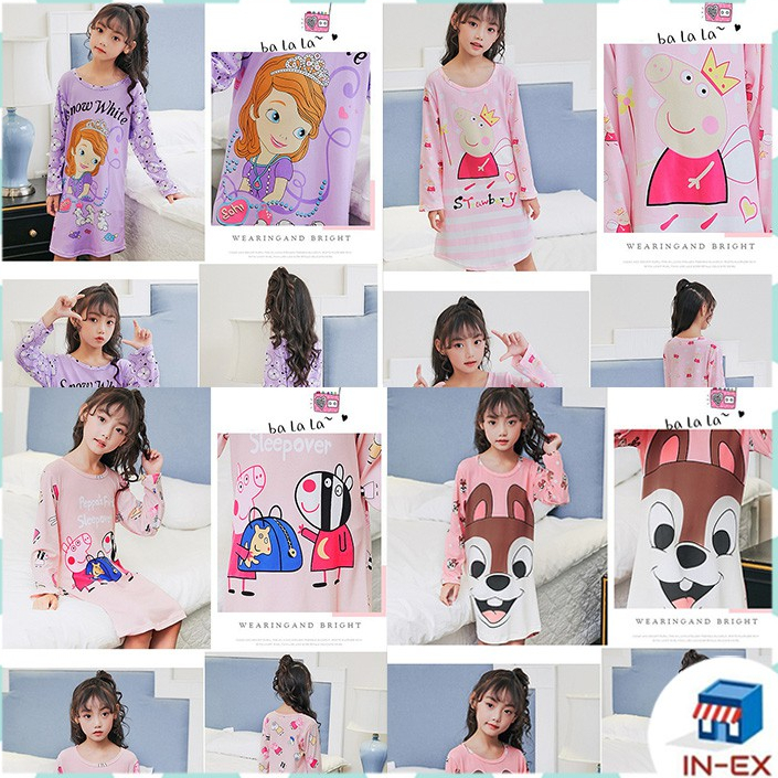 INEXSHOP - ชุดกระโปรงเด็กผู้หญิง ชุดนอนเด็กผู้หญิง ชุดนอนกระโปรง แบบเดรสกระโปรงแขนยาว สินค้าพร้อมส่ง ราคาถูก