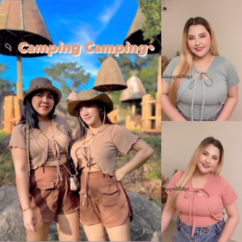 เสื้อสาวอวบ ดีเทลแต่ง 2 ชิ้น ติดกัน น่ารัก ผ้าร่อง มีหลายสีให้เลือก