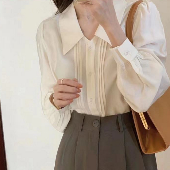 (พร้อมส่งจากไทย) เสื้อเชิ้ตคอปกเย็บจีบสไตล์เกาหลี [C36]