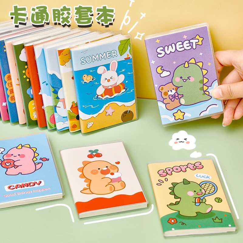 สมุดโน๊ตพร้อมปกพลาสติก A7 เส้นบรรทัดจดบันทึก 64แผ่น/เล่ม คละลาย ราคาต่อเล่ม