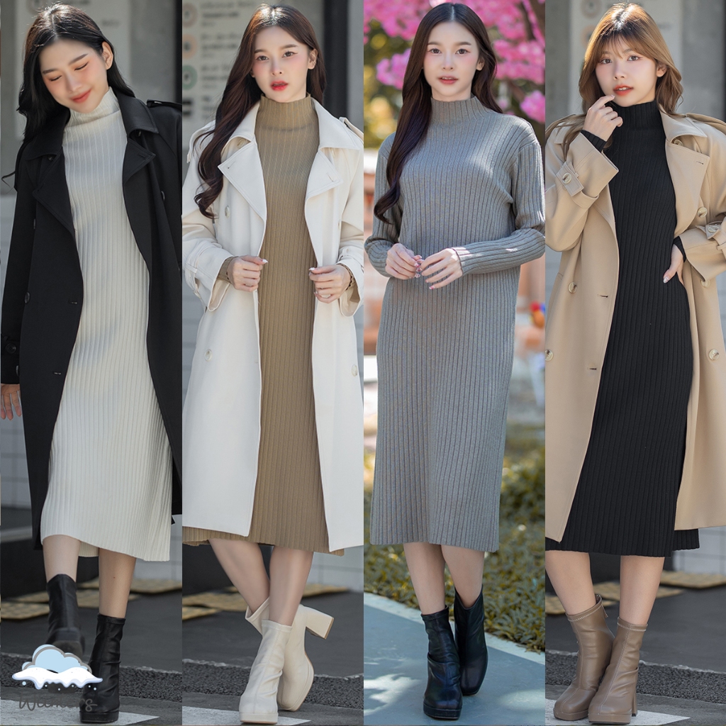 [ Zermatt Knitted Dress - G32 ] เดรสไหมพรมยาว เดรสไหมพรมคอปีน ผ้าร่อง หนา นุ่ม