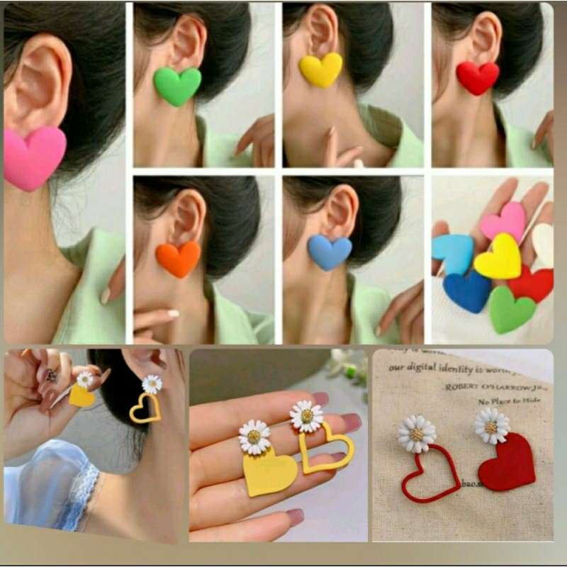 พร้อมส่ง ต่างหูย้อนยุค ต่างหูก้านเงินS925 ตุ้มหูแฟชั่นเกาหลี สีสดใส สีเหลือง น้ำเงิน แดง เขียว ชมพู สีฟ้าใส