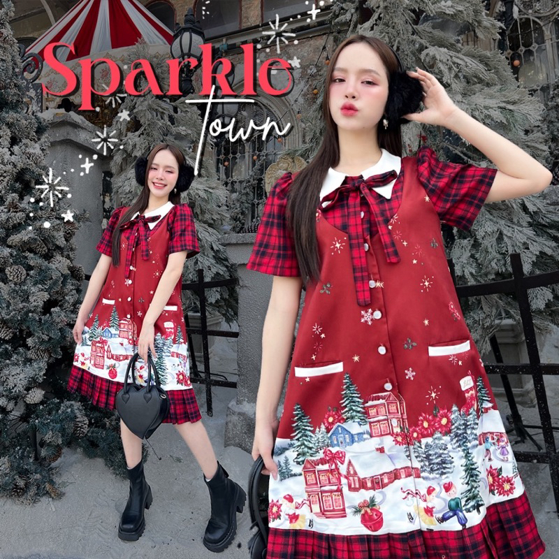 💎พร้อมส่ง💎BLT 🍓 เดรสสีแดง Sparkle Town : Dress