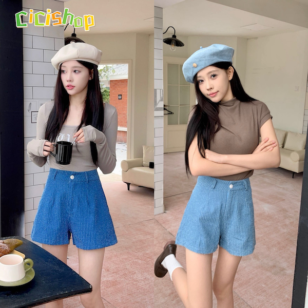 Cicishop(SALE/มีตำหนิ 3185)กางเกงยีนส์แต่งรุ่ย ดีเทลกระดุมด้านหน้า สไตล์สาวเกาหลี เหมาสำหรับสาวมินิ