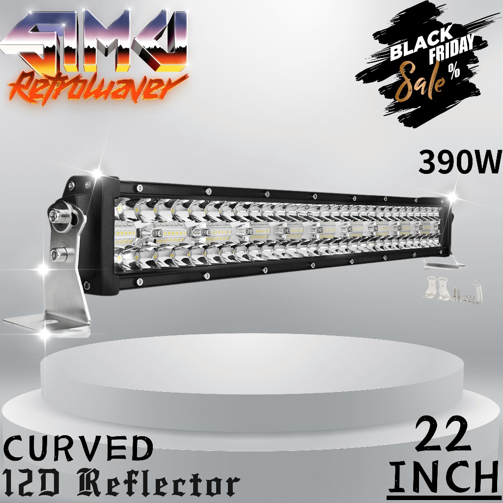 【ส่งจากไทย】SIMU 22นิ้ว 390W มุมกว้างพิเศษ 3-ROW Spot Flood Combo เส้นโค้ง Driving Work Light For SUV