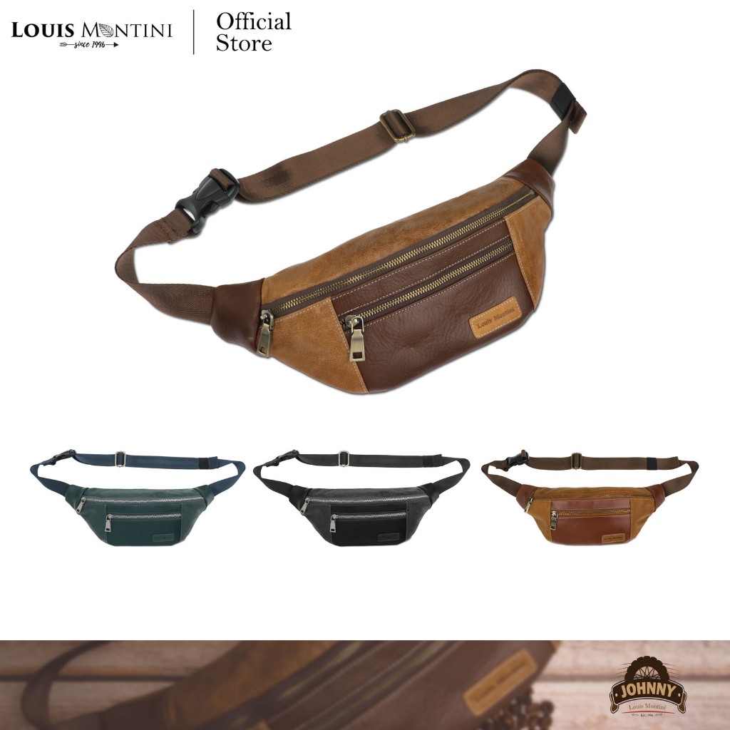 Louis Montini (JOHNNY) กระเป๋าคาดอก หนังแท้ทั้งใบ กระเป๋าคาดอกผู้ชาย หนังวัวแท้ Genuine leather belt bag BCG11