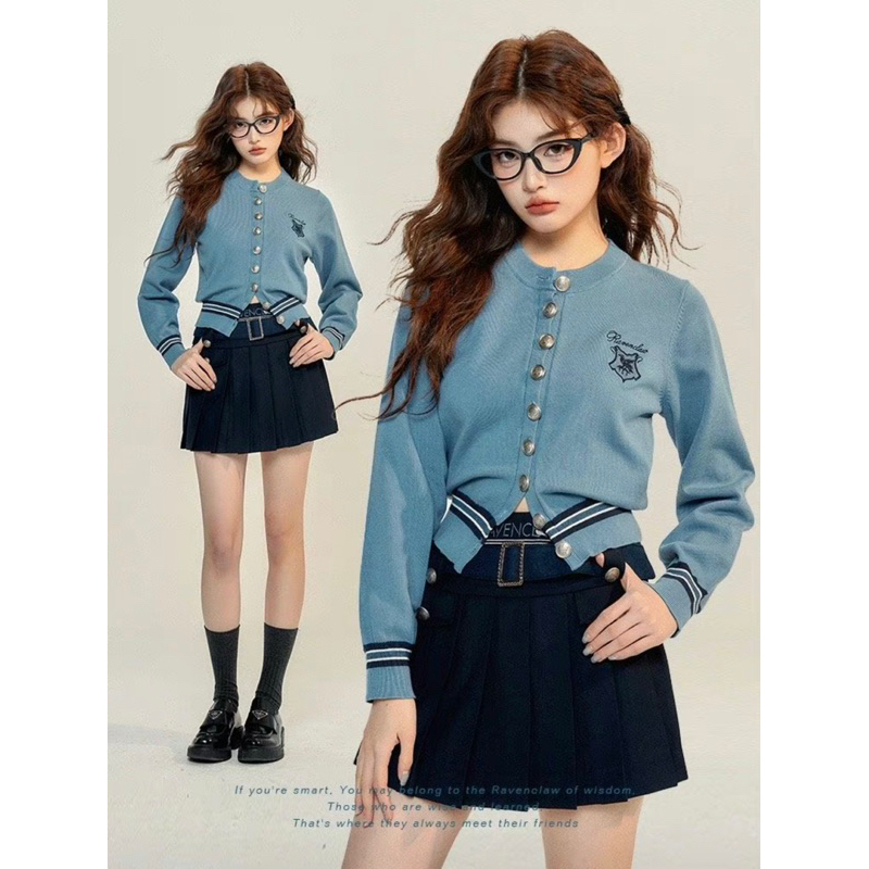 (พร้อมส่ง ฟ้า S) Kyouko Harry Potter knitted cardigan 2023 embroidery สเวตเตอร์คาร์ดิแกนรุ่นใหม่ล่าสุด สไตล์preppy ~