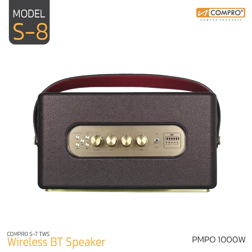 ลำโพงบลูทูธ COMPRO Wireless BT speaker รุ่น S-8 รองรับบลูทูธ/USB/TF ชาร์จไฟ ของแท้ 100% รับประกัน 1 ปี