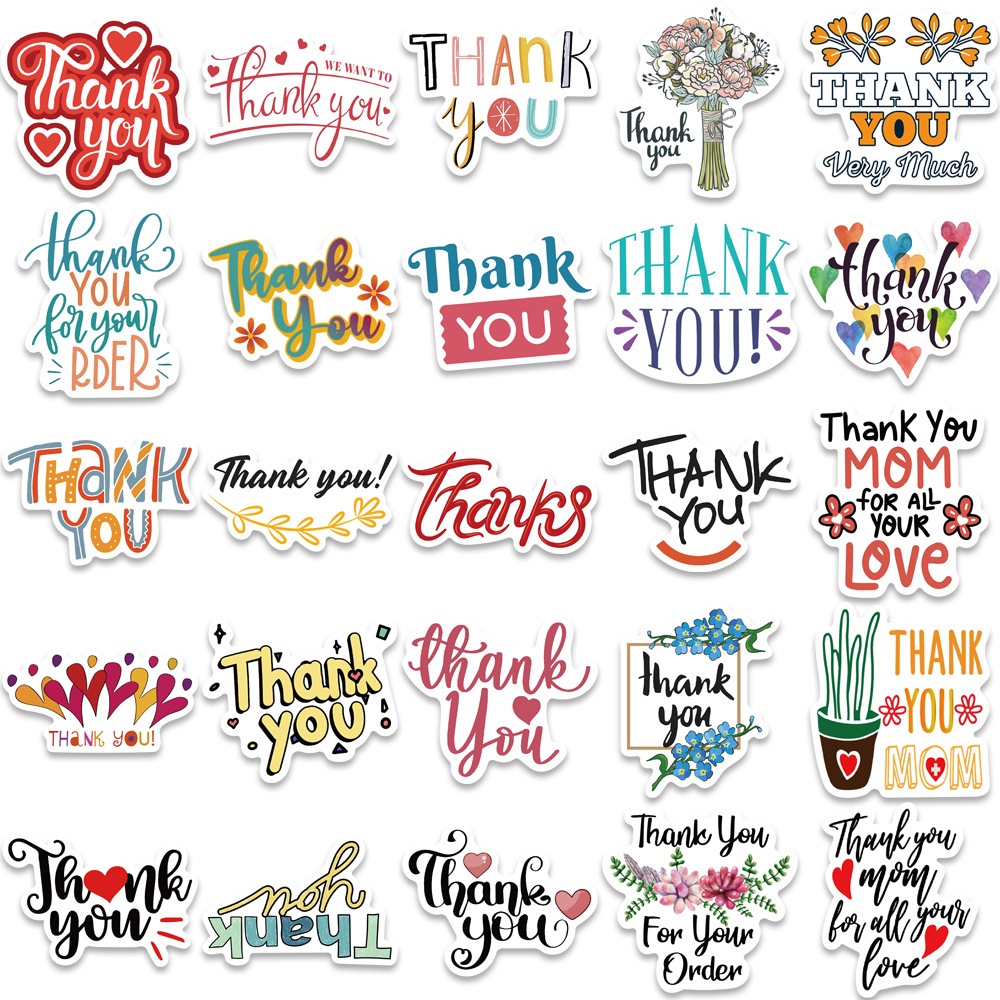 พร้อมส่ง สติกเกอร์ Thank you Sticker English slogan 50แผ่น กันน้ำ สติ๊กเกอร์ ใช้ซ้ำได้ กระโปรงหลังรถ