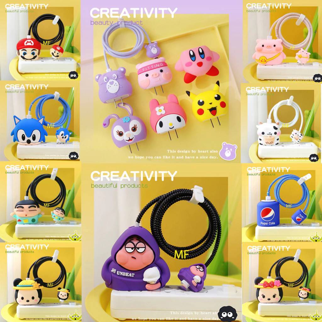 เคสหัวชาร์จ +สาย ลายการ์ตูนน่ารัก เคสหัวชาร์จ กันสายหัก Power Adapter 18W/20W Cable Protecto