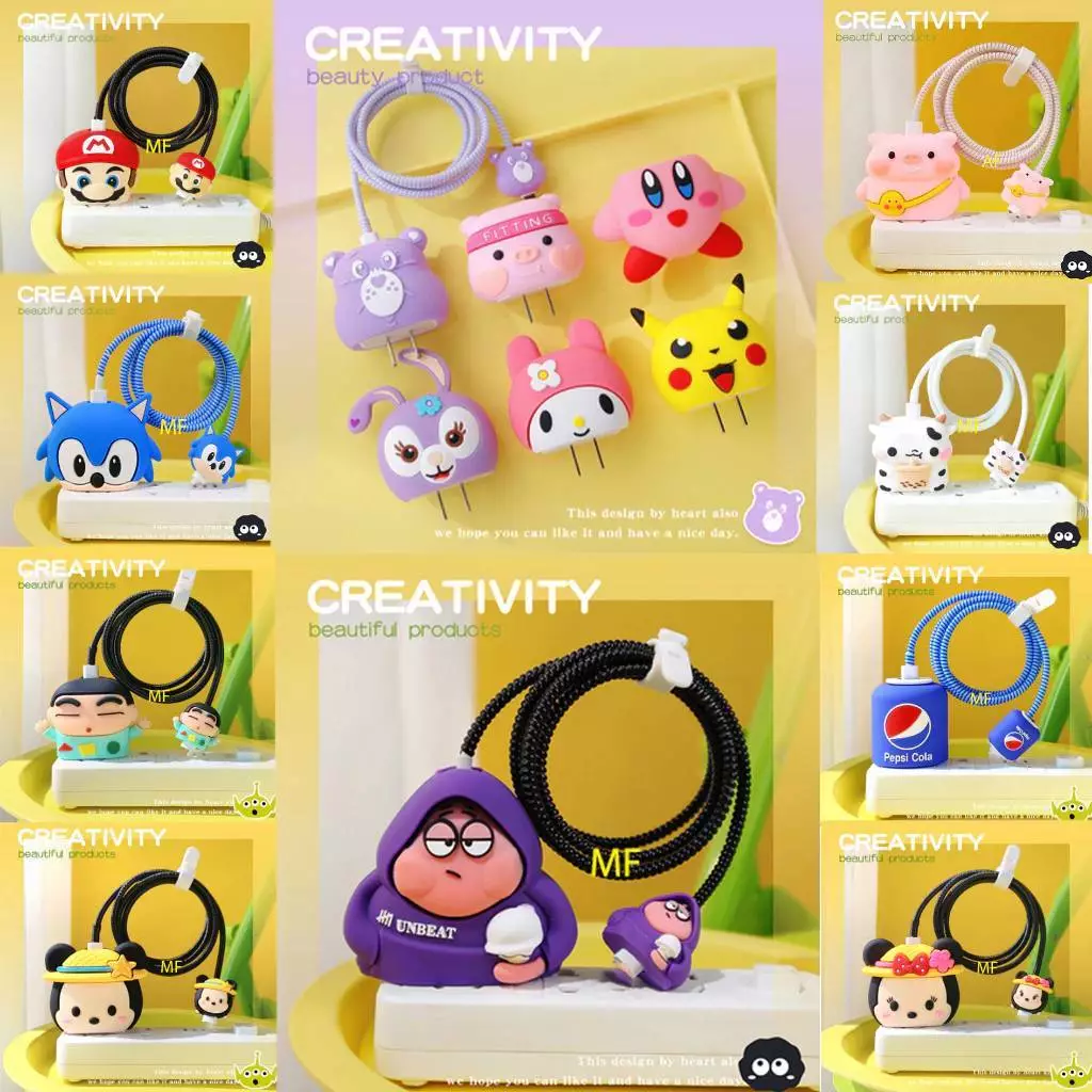 เคสหัวชาร์จ +สาย ลายการ์ตูนน่ารัก เคสหัวชาร์จ กันสายหัก Power Adapter 18W/20W Cable Protecto