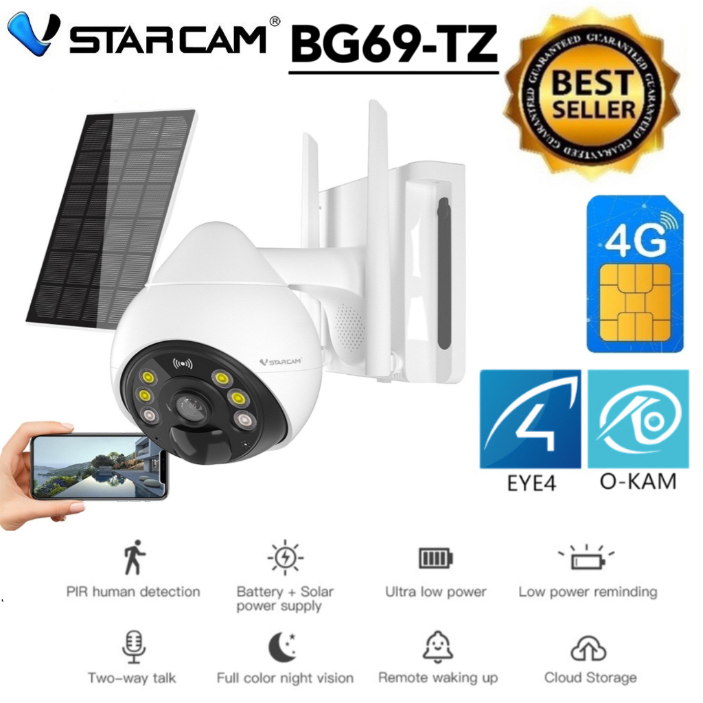 VSTARCAM CB69-TZ WIFI/ BG69-TZ 4G LTE SiM FULL HD 1080P 3.0MegaPixel กล้องโซล่าเซลล์ พร้อมแบตเตอรี่ใ