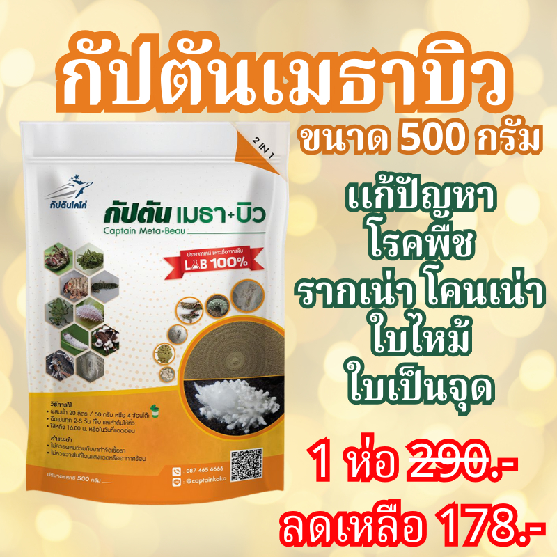 (500 กรัม) กัปตันเมธาบิว เชื้อบิวเวอร์เรีย+เมธาไรเซียม ป้องกันและกำจัดแมลง ปลอดสารเคมี 100%