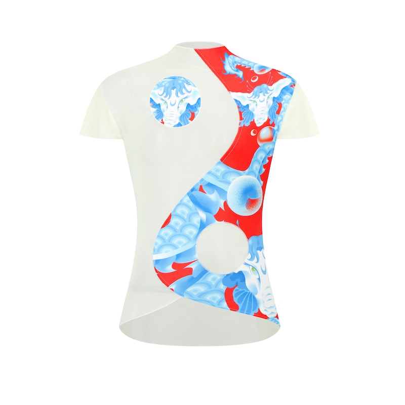 BLACKDOG BKK - Lunar2403- Yin Yang blouse - เสื้อคอปีนแขนเต่อตาข่ายซีทรูสลับผ้าทึบตกแต่งลาย