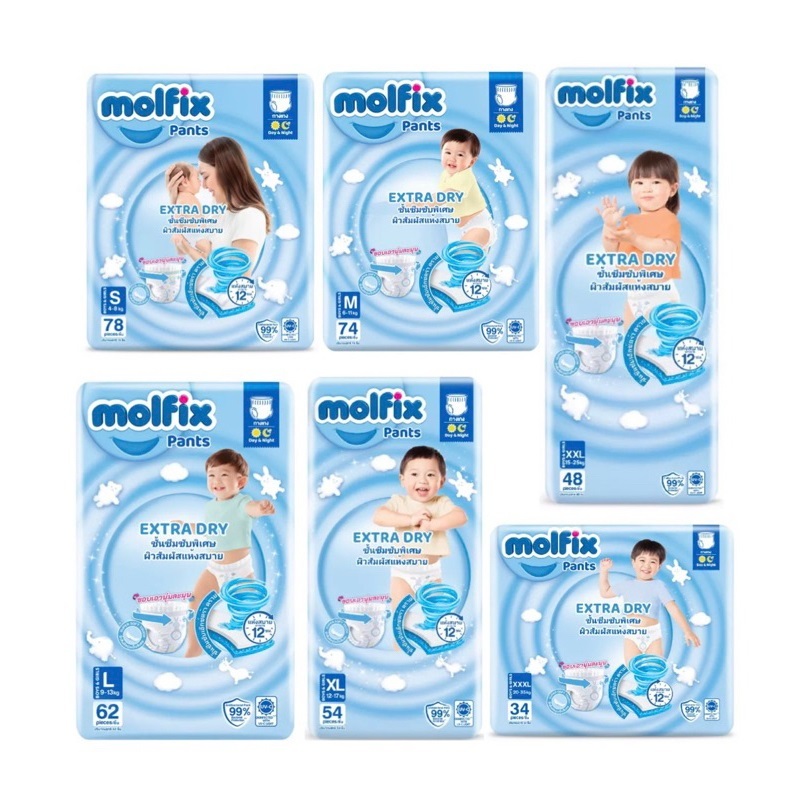 (ยกลัง) โมฟิกซ์ Molfix แพมเพิสMofix ผ้าอ้อมกางเกงห่อใหญ่จัมโบ้(S-XXXL)