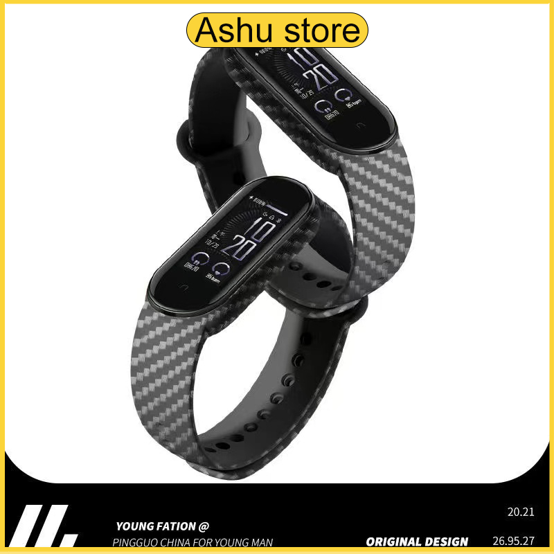 สายนาฬิกาซิลิโคนอ่อน Xiaomi MiBand 3 4 5 6 7 8 9 10 สายรัดพื้นผิวคาร์บอนไฟเบอร์ miband5/6/7
