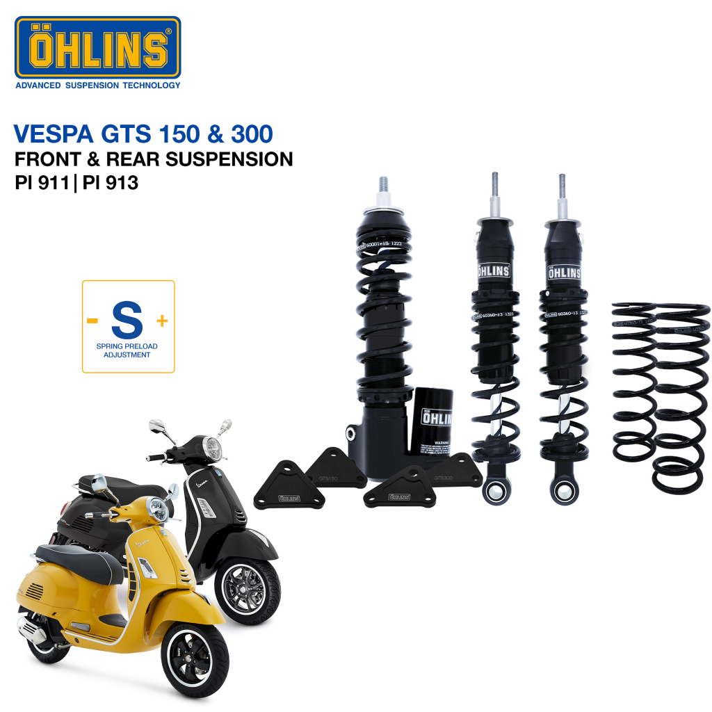 โช๊คหน้า-หลัง ohlins Black Line PI 911 / PI 913 For Vespa GTS 150-300 ABS 2019-22