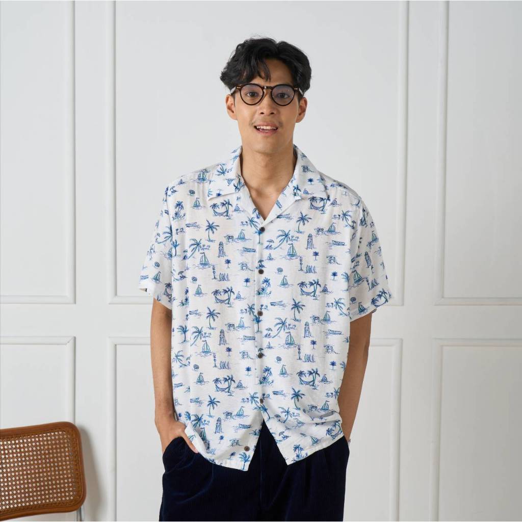 Shirtoria Hawaii เสื้อเชิ้ตแขนสั้นผู้ชาย non iron ลายsail ราคา ถูกที่สุด ดีลบีเคเค