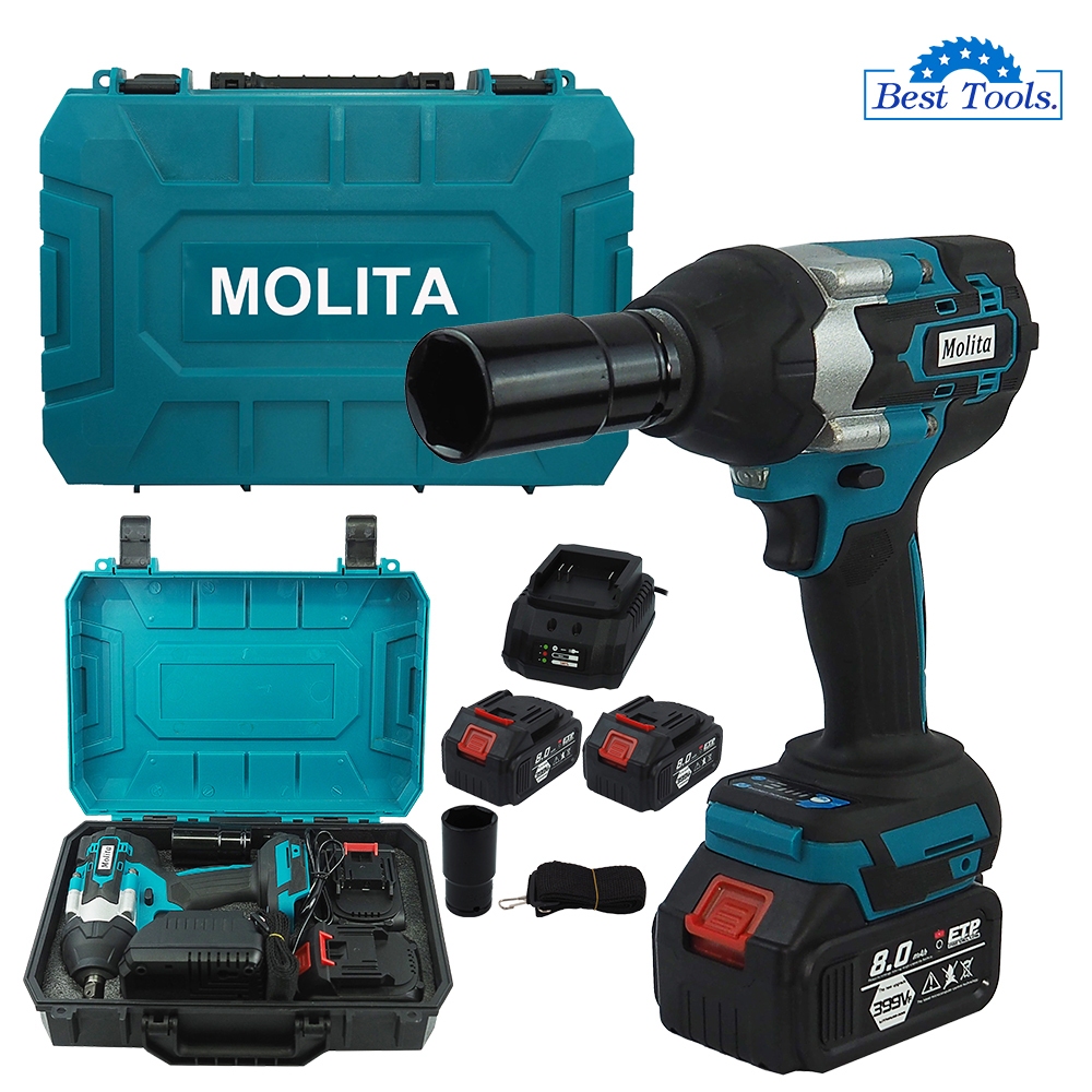MOLITA บล็อกแบต บล็อกไฟฟ้า 399V แบต 2ก้อน รุ่น 1200 นิวตัน ต บล็อกไร้สาย บล็อกแบตเตอรี่ สำหรับงานหนักมา สีฟ้า