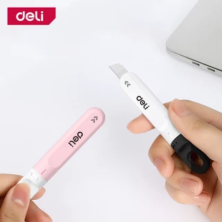 Deli คัตเตอร์มินิ มีดคัตเตอร์ หมุนเปิดปิด 180องศา รูห่วงแขวน ใบมีด SK5 คมนาน ไม่เป็นสนิม Cutter