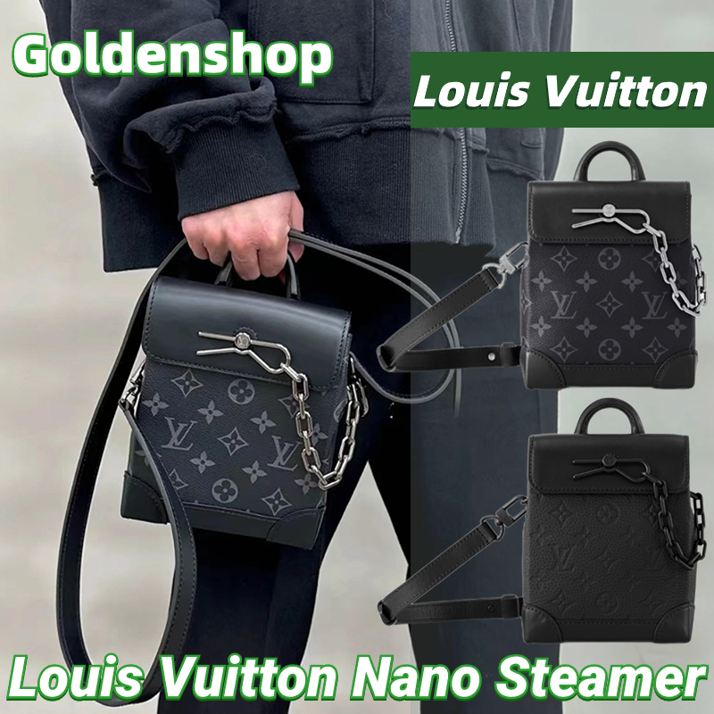 New!!🍒หลุยส์วิตตอง Louis Vuitton Nano Steamer Bag LV กระเป๋าสะพายสำหรับผู้ชาย