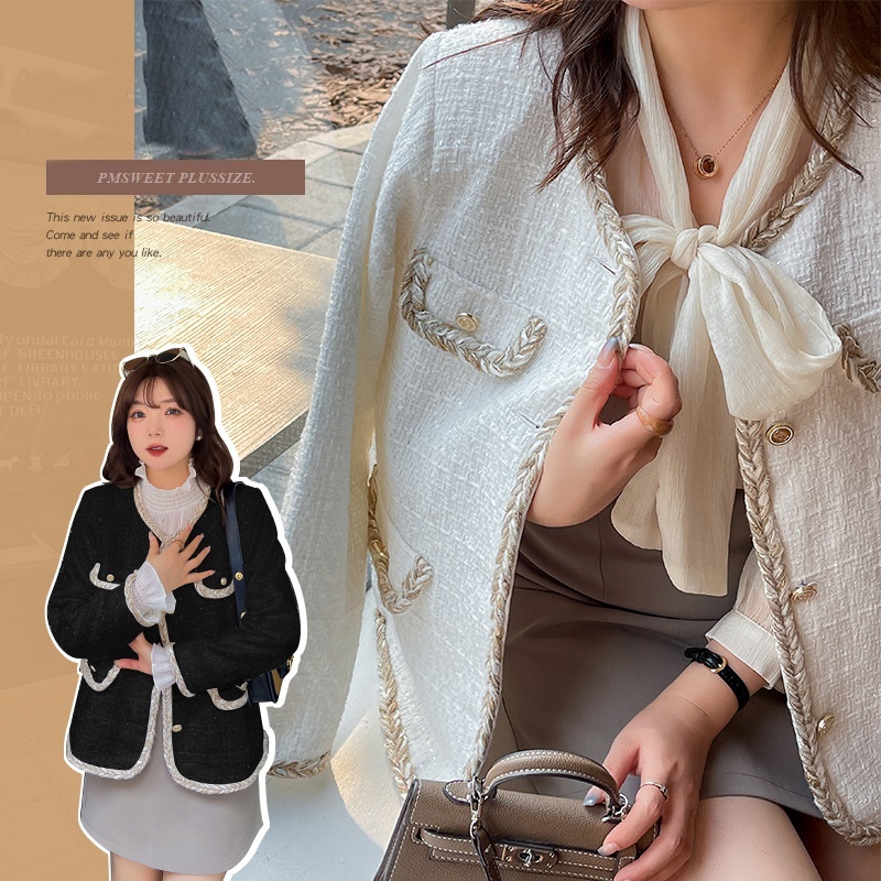 [ อกถึง 53" ] : PMP2246 : พรีออเดอร์ เสื้อผ้าไซส์ใหญ่ เสื้อทวิตแขนยาวคนอ้วน คาร์ดิแกนงานลุคไฮโซเกาหลี สำหรับสาวอวบ