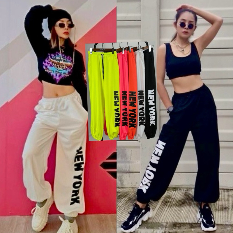 กางเกงวอร์ม newyorkสีนีออนเรืองแสงในไฟแบคไลฟ์⚠️ดำ ขาวไม่เรืองแสง⚠️