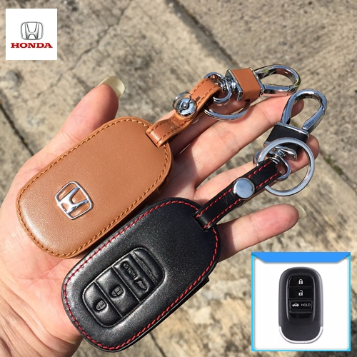 ซองหนังแท้ ใส่กุญแจรีโมทรถยนต์ รุ่นโลโก้เหล็ก All-new Honda CR-V,HR-V 2022-25 Smart Key 3 ปุ่ม