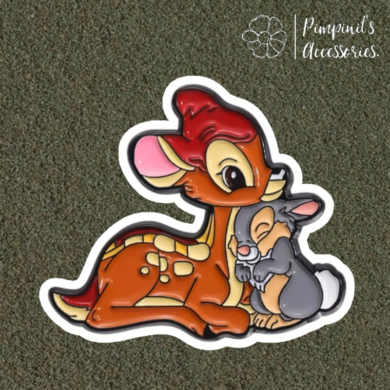 ʕ •ᴥ•ʔ พร้อมส่ง : เข็มกลัดลายกวางน้อยแบมบี้และกระต่ายธรัมเปอร์ | Bambi & Thumper Rabbit - Disney Enamel Brooch Pin.