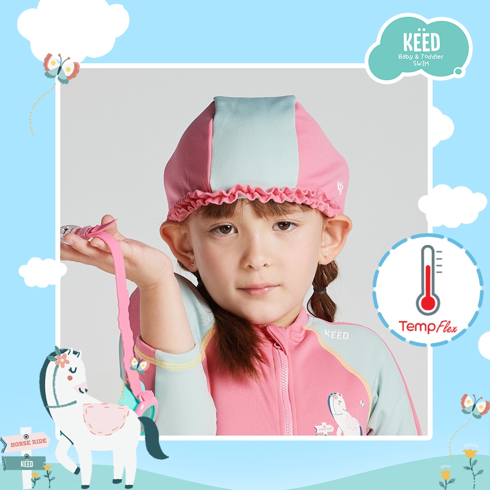 KEED : NEW TEMPFLEX หมวกผ้าว่ายน้ำ สีชมพู ตกแต่งด้วยระบาย >>>GEE-GEE <<< *102PG*