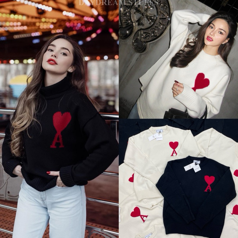 พร้อมส่ง AMI KNITS SWEATHER • เสื้อไหมพรมเนื้อนุ่ม ดีเทลช่วงอกทอหัวใจนูน3D งานแบรนด์ดังดาราเซเลปใส่กันเยอะมาก
