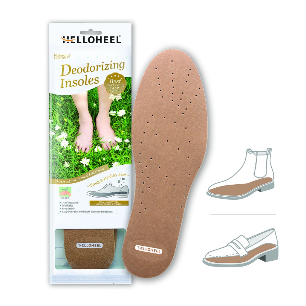 Helloheel แผ่นรองพื้นในรองเท้า รุ่นดับกลิ่นและซับเหงื่อ เพื่อเท้าแห้งสบาย Deodorizing Insoles for Improved Foo Hygiene