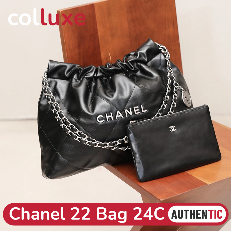 24C NEW👜ชาแนล Chanel 22 Tote Bag Shopping Bag กระเป๋าช้อปปิ้ง 45cm สีดำ