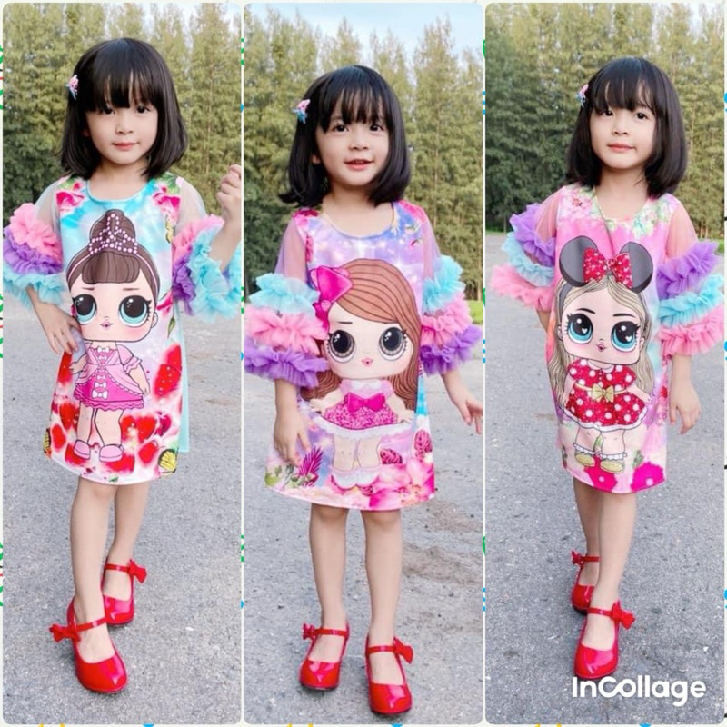 ชุดเจ้าหญิง ชุดเด็ก แขนพวง LOLสลับสี2-7ขวบ(68)