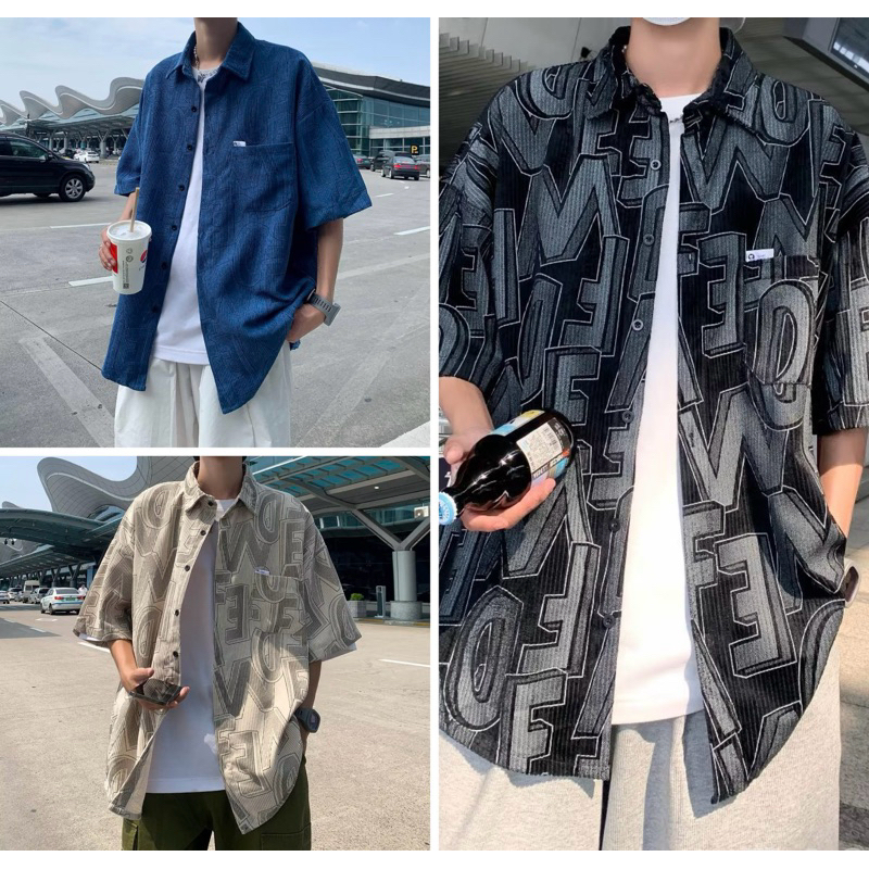 🔥พร้อมส่ง🔥เสื้อเชิ้ตแขนสั้น ผ้าลูกฟูก (S52)