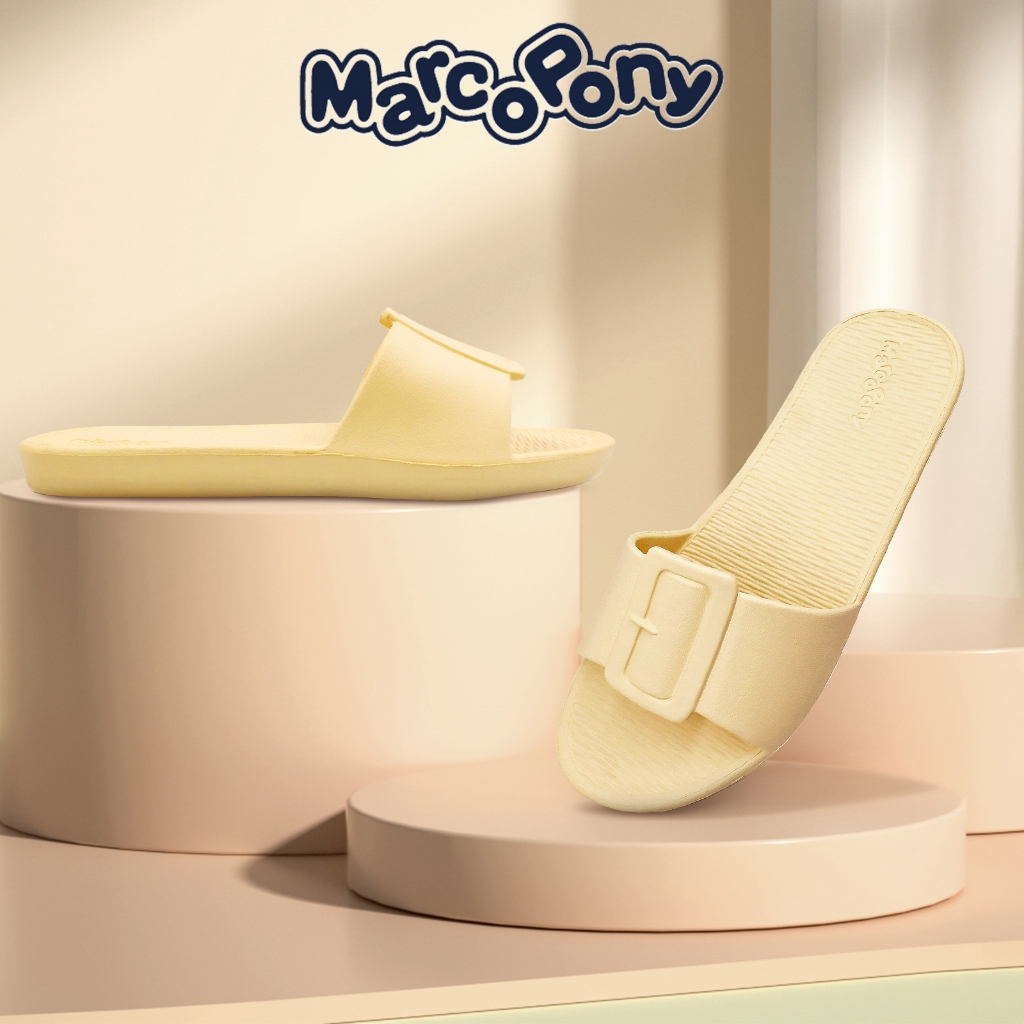 Marco Pony พื้นนุ่มมีกันลื่น รองเท้าแตะหัวเข็มขัด แตะ แฟชั่นรองรอวเท้า ใส่ในบ้าน รอวเท้า น่ารัก รองเท้าแตะผู้หญิง MH9013