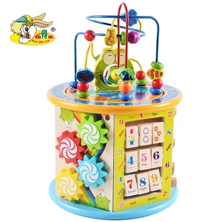 ของเล่นไม้เสริมพัฒนาการ กล่องกิจกรรมไม้ Todds & Kids Toys 8 กิจกรรม รุ่นไม้หนา ขดลวดดึงออกมาเล่นข้างนอกได้