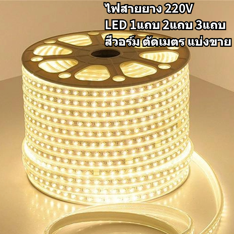 ไฟเส้น ไฟสายยาง LED Strip220V สีวอร์ม 30M 50M 100M ซ่อนฝ้า ตกแต่ง ต่อไฟบ้าน ตัดได้ทุก1M กันน้ำ